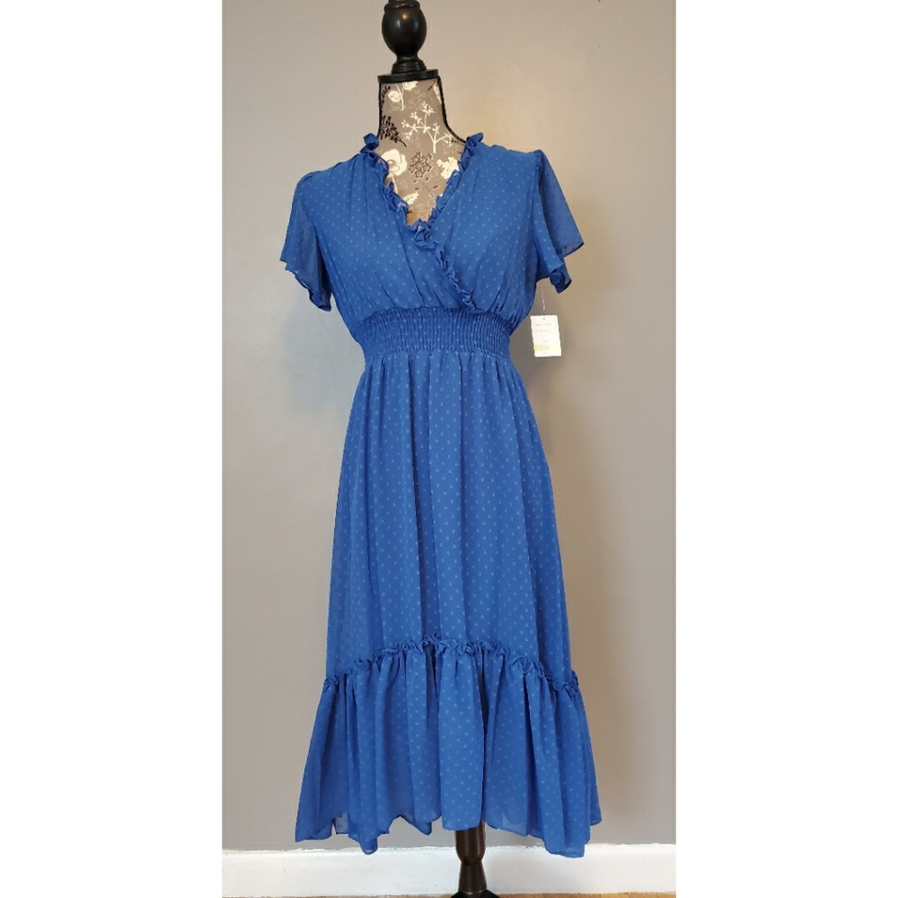 Cobalt royal blue flowy midi dress